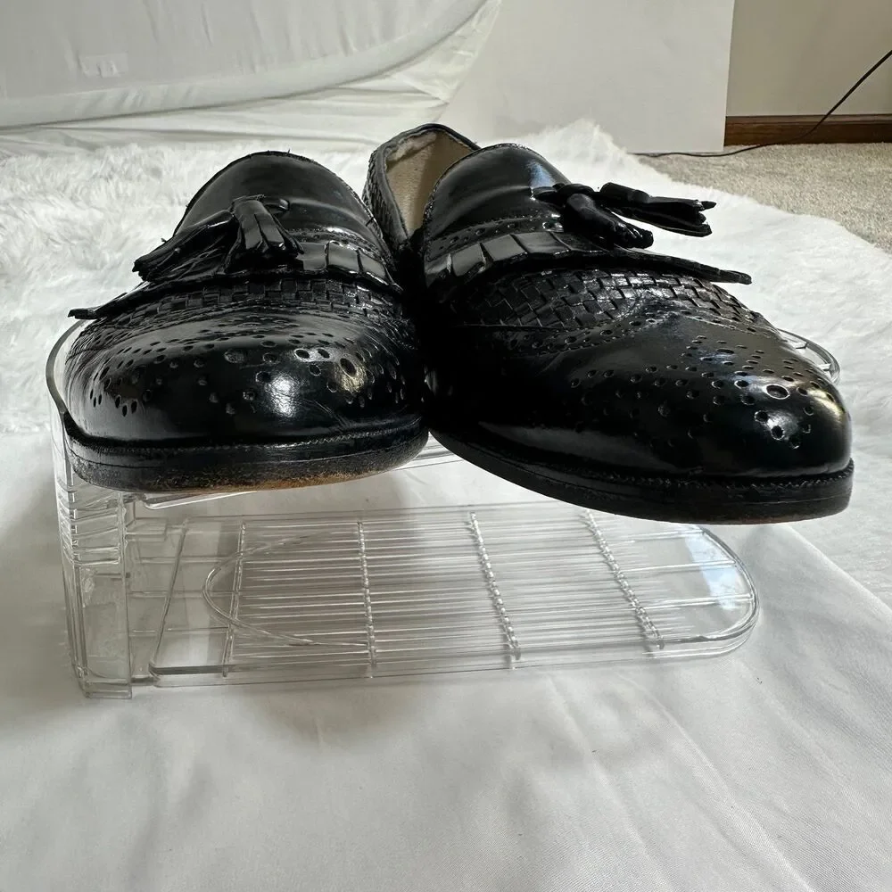 Neil Martin Black Woven Leather Tassel Loafers Mens 9 Kiltie Wingtip Brogue VTG